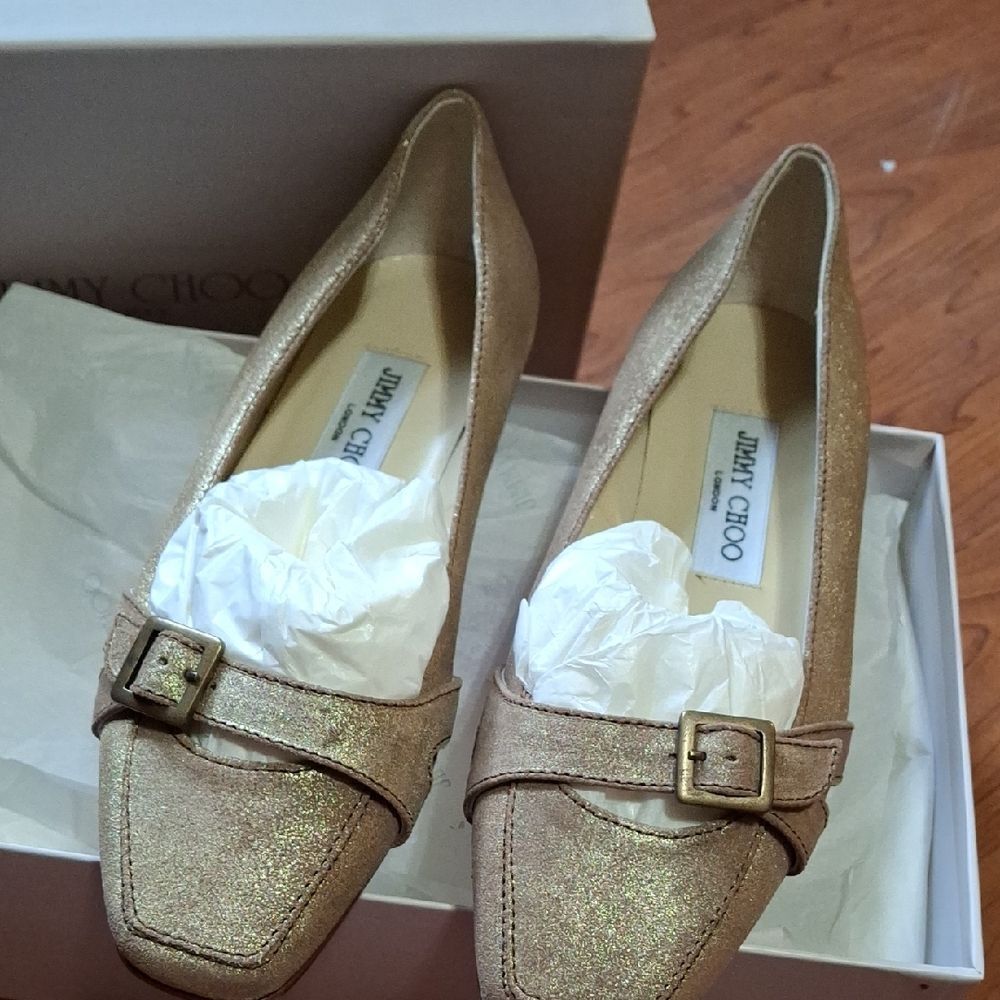 Jimmy Choo Glittering Gold Loafers